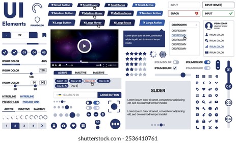 Una Plantilla limpia y receptiva con Elementos de interfaz de usuario, menú, íconos y Casillas de verificación; ideal para una página de negocios o redes sociales. Diseño Horizontal con Formas simples