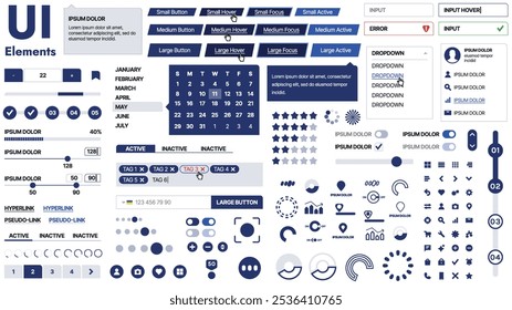 Una Plantilla limpia y receptiva con Elementos de interfaz de usuario, menú, íconos y Casillas de verificación; ideal para una página de negocios o redes sociales. Diseño Horizontal con Formas simples