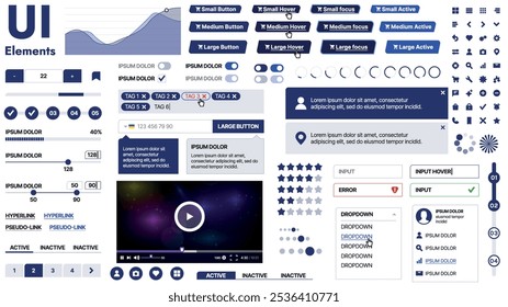 Una Plantilla limpia y receptiva con Elementos de interfaz de usuario, menú, íconos y Casillas de verificación; ideal para una página de negocios o redes sociales. Diseño Horizontal con Formas simples