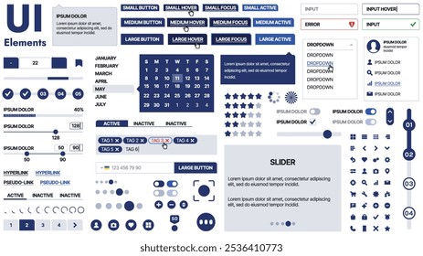 Una Plantilla limpia y receptiva con Elementos de interfaz de usuario, menú, íconos y Casillas de verificación; ideal para una página de negocios o redes sociales. Diseño Horizontal con Formas simples