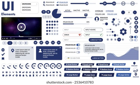 Una Plantilla limpia y receptiva con Elementos de interfaz de usuario, menú, íconos y Casillas de verificación; ideal para una página de negocios o redes sociales. Diseño Horizontal con Formas simples