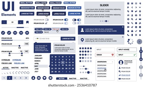 Una Plantilla limpia y receptiva con Elementos de interfaz de usuario, menú, íconos y Casillas de verificación; ideal para una página de negocios o redes sociales. Diseño Horizontal con Formas simples