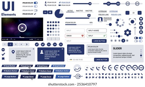 Una Plantilla limpia y receptiva con Elementos de interfaz de usuario, menú, íconos y Casillas de verificación; ideal para una página de negocios o redes sociales. Diseño Horizontal con Formas simples