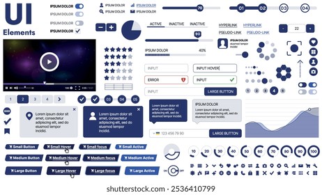 Una Plantilla limpia y receptiva con Elementos de interfaz de usuario, menú, íconos y Casillas de verificación; ideal para una página de negocios o redes sociales. Diseño Horizontal con Formas simples