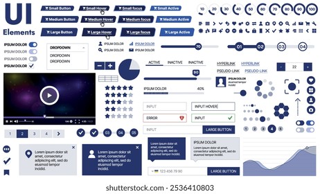 Una Plantilla limpia y receptiva con Elementos de interfaz de usuario, menú, íconos y Casillas de verificación; ideal para una página de negocios o redes sociales. Diseño Horizontal con Formas simples