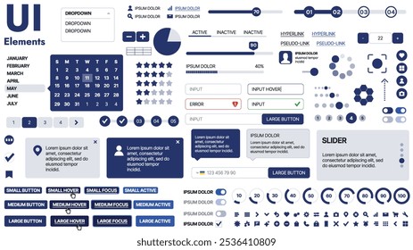 Una Plantilla limpia y receptiva con Elementos de interfaz de usuario, menú, íconos y Casillas de verificación; ideal para una página de negocios o redes sociales. Diseño Horizontal con Formas simples