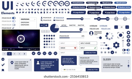 Una Plantilla limpia y receptiva con Elementos de interfaz de usuario, menú, íconos y Casillas de verificación; ideal para una página de negocios o redes sociales. Diseño Horizontal con Formas simples