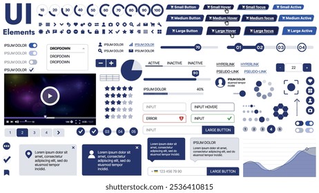 Una Plantilla limpia y receptiva con Elementos de interfaz de usuario, menú, íconos y Casillas de verificación; ideal para una página de negocios o redes sociales. Diseño Horizontal con Formas simples