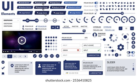 Una Plantilla limpia y receptiva con Elementos de interfaz de usuario, menú, íconos y Casillas de verificación; ideal para una página de negocios o redes sociales. Diseño Horizontal con Formas simples