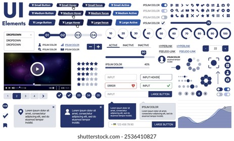 Una Plantilla limpia y receptiva con Elementos de interfaz de usuario, menú, íconos y Casillas de verificación; ideal para una página de negocios o redes sociales. Diseño Horizontal con Formas simples