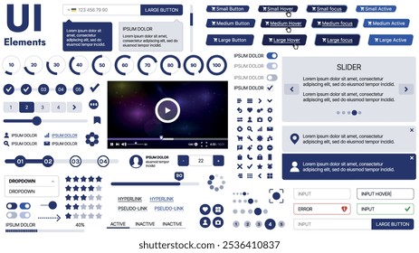 Una Plantilla limpia y receptiva con Elementos de interfaz de usuario, menú, íconos y Casillas de verificación; ideal para una página de negocios o redes sociales. Diseño Horizontal con Formas simples