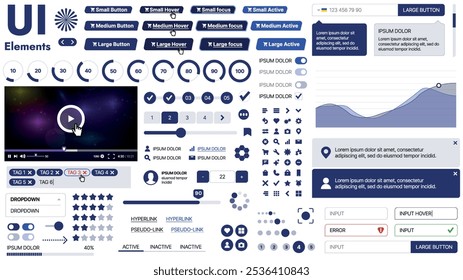 Una Plantilla limpia y receptiva con Elementos de interfaz de usuario, menú, íconos y Casillas de verificación; ideal para una página de negocios o redes sociales. Diseño Horizontal con Formas simples