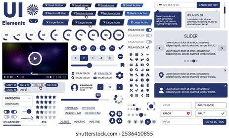 Una Plantilla limpia y receptiva con Elementos de interfaz de usuario, menú, íconos y Casillas de verificación; ideal para una página de negocios o redes sociales. Diseño Horizontal con Formas simples