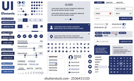 Una Plantilla limpia y receptiva con Elementos de interfaz de usuario, menú, íconos y Casillas de verificación; ideal para una página de negocios o redes sociales. Diseño Horizontal con Formas simples