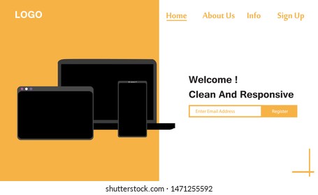 Clean and Responsive Website Template Landing page Design Vector Illustration
