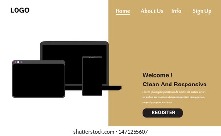 Clean and Responsive Website Template Landing page Design Vector Illustration
