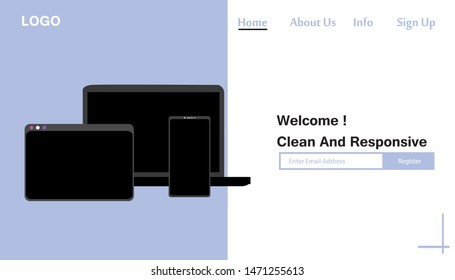 Clean and Responsive Website Template Landing page Design Vector Illustration