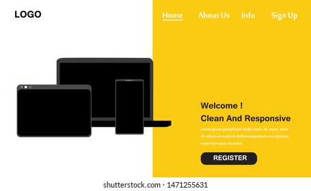 Clean and Responsive Website Template Landing page Design Vector Illustration