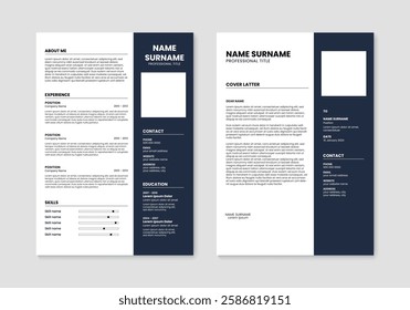 Clean resume and cover letter layout template. Minimalist resume cv template design. Vector illustration