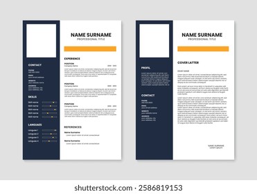 Clean resume and cover letter layout template. Minimalist resume cv template design. Vector illustration