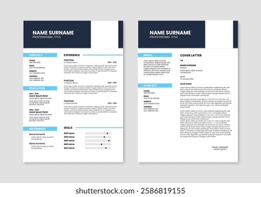 Clean resume and cover letter layout template. Minimalist resume cv template design. Vector illustration