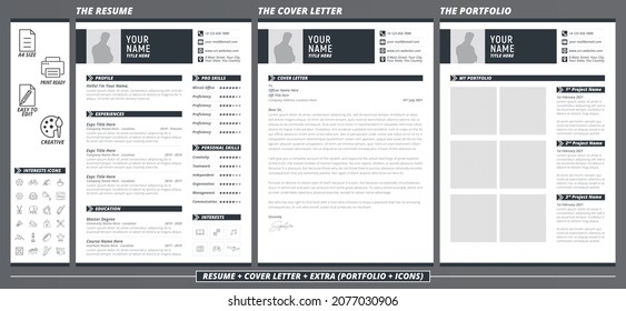 Clean Resume - Creative CV Design Template - Cover Letter and Portfolio Layout for Job Application - Black and White