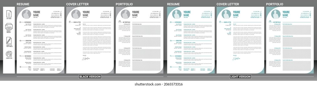 Clean Resume - Creative Minimalist CV Design Template - Cover Letter And Portfolio Layout For Job Application - Black And Gray