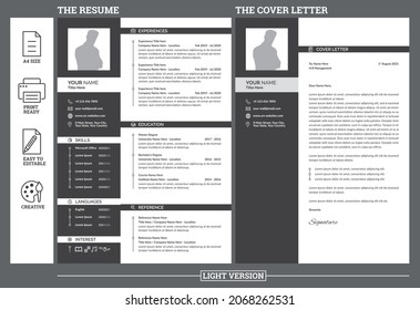 Clean Resume - Creative Minimalist CV Design Template - Cover Letter Layout For Job Application - Black And Gray