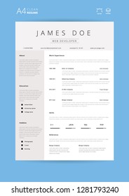 Clean Resume CV Web Developer Vector Illustration