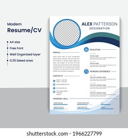 Clean Resume Template; Modern CV Vector Template;
A4 size Resume Template