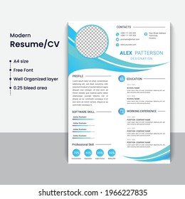 Clean Resume Template; Modern CV Vector Template;
A4 size Resume Template