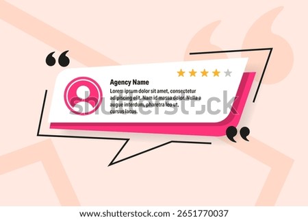 Clean review template with profile icon, speech bubble layout, placeholder text, and 4-star rating — ideal for feedback or testimonials.