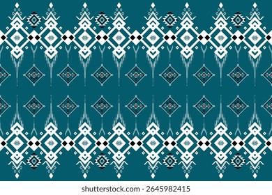 A clean, rhythmic arrangement of tribal symbols in cool blue tones. Great for backgrounds, wall art, and modern ethnic-inspired fashion prints.