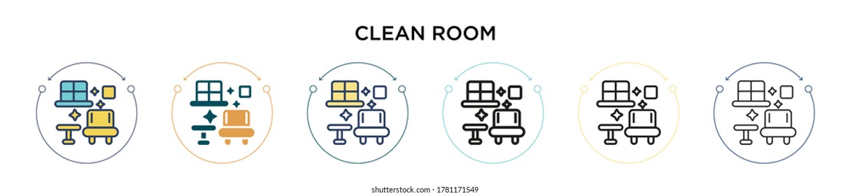 Clean room icon in filled, thin line, outline and stroke style. Vector illustration of two colored and black clean room vector icons designs can be used for mobile, ui, web