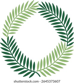 Clean round border crafted from tropical palm fronds in flat green hues and balanced arrangement, perfect for summer designs, botanical posters, or exotic templates