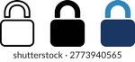 Clean rounded flat padlock vector icon set in black and blue minimalist style. Editable and isolated security symbols ideal for cybersecurity apps, secure login pages, privacy settings and data protection dashboards.