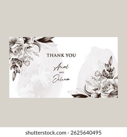 Clean rustic wedding card with soft leaves and understated typography.