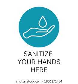 Clean and sanitize your hands here label, Stock vector illustration isolated on white background.