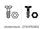 Clean and scalable vector illustration of a hex bolt and nut with a washer, depicted in minimalist flat design style, ideal for engineering, construction, and mechanical projects.
