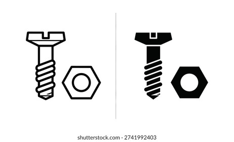 Clean and scalable vector illustration of a hex bolt and nut with a washer, depicted in minimalist flat design style, ideal for engineering, construction, and mechanical projects.