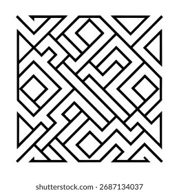 Um padrão abstrato limpo e sem emenda inspirado em labirintos e formas de labirinto, perfeito para design moderno, fundos e layouts decorativos com uma estética geométrica equilibrada.
