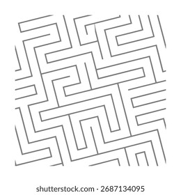 Um padrão abstrato limpo e sem emenda inspirado em labirintos e formas de labirinto, perfeito para design moderno, fundos e layouts decorativos com uma estética geométrica equilibrada.