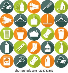 Clean seamless pattern. Cleans icon set.