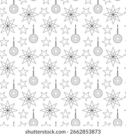 Clean seamless pattern in line art style with holiday elements. Perfect for cards, wrapping, invitations, packaging, and seasonal decor.