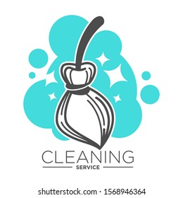 Clean service, cleaning tool, broomstick isolated icon, housekeeping and household chore vector. Floor sweeping and washing, emblem or logo. Housework, soap or detergent foam, sanitation and hygiene