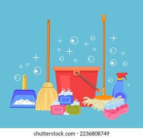 Clean service house hygiene tool cleaning housekeeping abstract concept. Vector graphic design illustration element