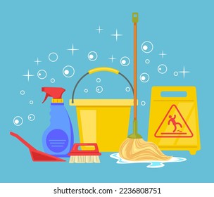 Clean service house hygiene tool cleaning housekeeping abstract concept. Vector graphic design illustration element