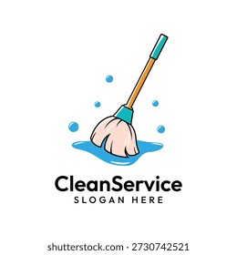 Symbol für Clean Service-Logo, Vektor. Reinigungsservice-Logo mit Mopp und Blase.