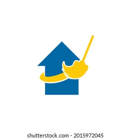 clean service logo with using broom icon vector template