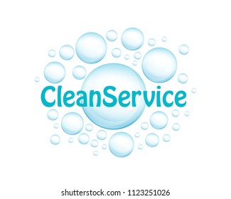 Clean services logo, water bubbles, laundry, car wash, housekeeping concept vector illustration